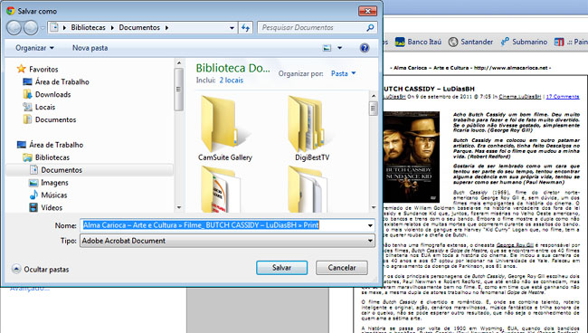 Escolhendo a pasta e o nome do documento